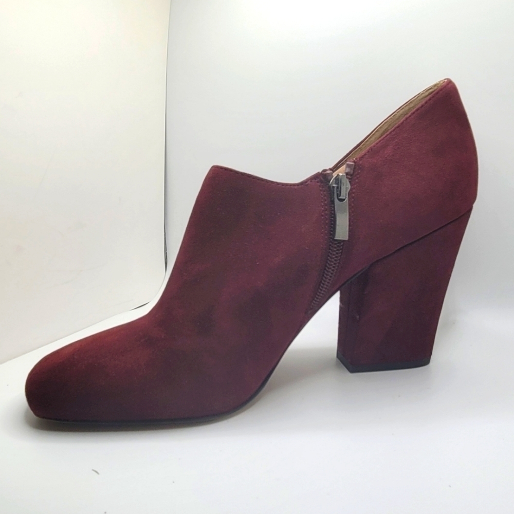 Franco Sarto Sz 10M Leather Suede Block Heel 3.5" Burgundy Zip Up Ankle Bootie - Picture 6 of 12